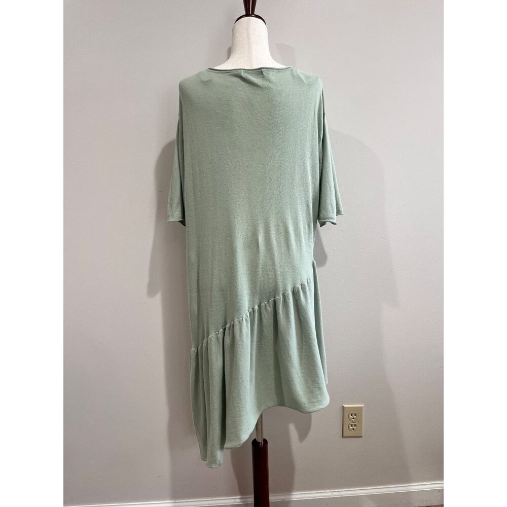 Zara Knit Asymmetrical Hem Dress Womens S Sage Green Rolled Hem Oversized - Picture 2 of 7